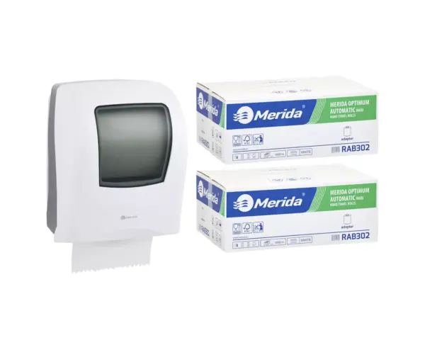 Mechaniczny podajnik ręczników MERIDA ONE biały za 125 zł netto przy zakupie 2 kartonów ręczników MERIDA OPTIMUM AUTOMATIC RAB302 (12 x 250 m = 3 000 m, 11 760 listków) Mechaniczny podajnik ręczników MERIDA ONE biały za 125 zł netto przy zakupie 2 kartonów ręczników MERIDA OPTIMUM AUTOMATIC RAB302 (12 x 250 m = 3 000 m, 11 760 listków)