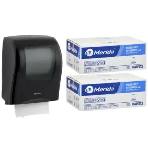 Czarny mechaniczny podajnik ręczników MERIDA ONE z ręcznikami TOP AUTOMATIC