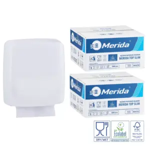 Merida Harmony SLIM czarny pojemnik na ręczniki składane + 2 kartony ręczników Top SLIM Ecolabel (6 000 listków) – zestaw promocyjny za 1 zł netto