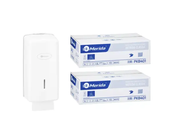 Pojemnik na papier toaletowy w listkach MERIDA ONE za 1 zł netto przy zakupie 2 kartonów papierów toaletowych MERIDA CLASSIC PKB401 (18 000 listków) Pojemnik na papier toaletowy w listkach MERIDA ONE za 1 zł netto przy zakupie 2 kartonów papierów toaletowych MERIDA CLASSIC PKB401 (18 000 listków)