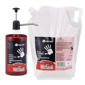 Zestaw pasta do mycia rąk Merida Mechanik rubinowa butelka z pompką 500g i wkład 1750g