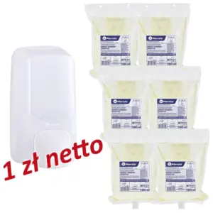 Zestaw Merida Harmony PROMO68 – dozownik mydła w pianie i 6 wkładów Sensitive 1000 ml