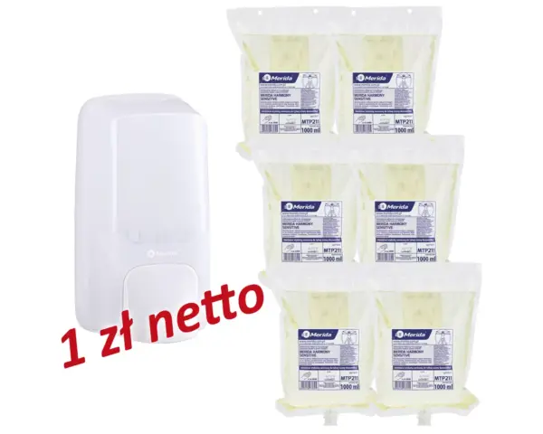 Dozownik mydła w pianie MERIDA HARMONY za 1 zł netto przy zakupie 6 wkładów z mydłem MERIDA HARMONY SENSITIVE Zestaw Merida Harmony PROMO68 – dozownik mydła w pianie i 6 wkładów Sensitive 1000 ml