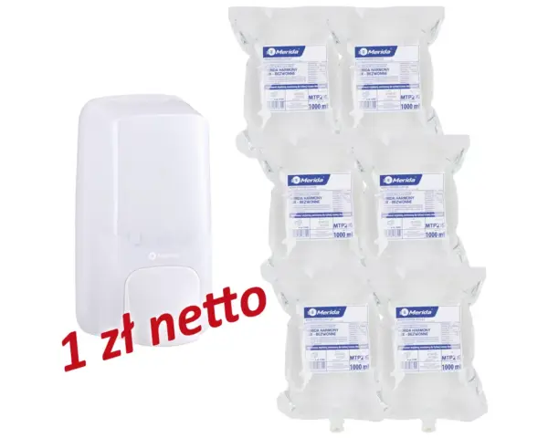 Zestaw Merida Harmony – dozownik mydła w pianie i 6 bezzapachowych wkładów Harmony Lux Promo69