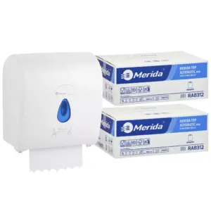 Mechaniczny podajnik ręczników MERIDA TOP niebieski za 100 zł netto przy zakupie 2 kartonów ręczników MERIDA TOP AUTOMATIC RAB312 (12 x 240 m = 2 800 m, 10 656 listków)