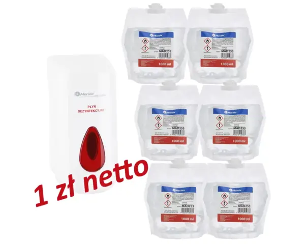 Dozownik płynu dezynfekcyjnego w sprayu MERIDA TOP za 1 zł netto przy zakupie 6 wkładów z płynem MERIDA POLANA DDR+ Dozownik płynu dezynfekcyjnego w sprayu MERIDA TOP za 1 zł netto przy zakupie 6 wkładów z płynem MERIDA POLANA DDR+