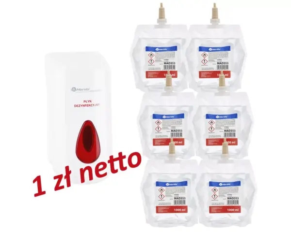 Dozownik płynu dezynfekcyjnego MERIDA TOP za 1 zł netto przy zakupie 6 wkładów z płynem MERIDA POLANA DDR+ Dozownik płynu dezynfekcyjnego MERIDA TOP za 1 zł netto przy zakupie 6 wkładów z płynem MERIDA POLANA DDR+