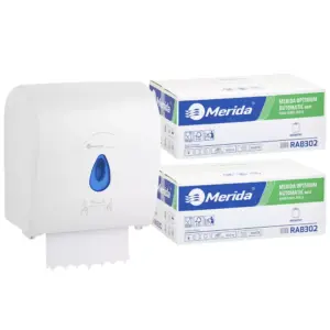 Mechaniczny podajnik ręczników MERIDA TOP niebieski za 100 zł netto przy zakupie 2 kartonów ręczników MERIDA OPTIMUM AUTOMATIC RAB302 (12 x 250 m = 3 000 m, 11 100 listków)