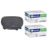 Pojemnik na dwie rolki papieru toaletowego bez gilzy MERIDA ONE czarny za 50 zł netto przy zakupie 2 kartonów papiery toaletowego MERIDA OPTIMUM POB301 (36 x 85 m = 3060 m, 12 240 listków)