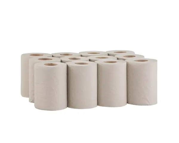 Ręczniki papierowe w roli, MERIDA ECONOMY CENTER PULL MINI, jednowarstwowe, szare, średnica 13,5 cm, długość 60 m, zgrzewka 12 rolek Szary ręcznik papierowy makulaturowy w roli, średnica 13,5 cm, 60 m