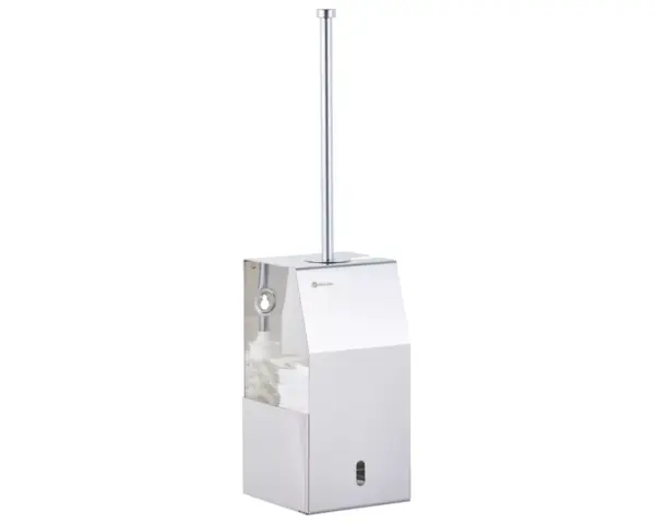Szczotka do WC z uchwytem mocowanym do ściany, stal polerowana Szczotka WC SZ15C z wymienną końcówką i podstawką ze stali polerowanej