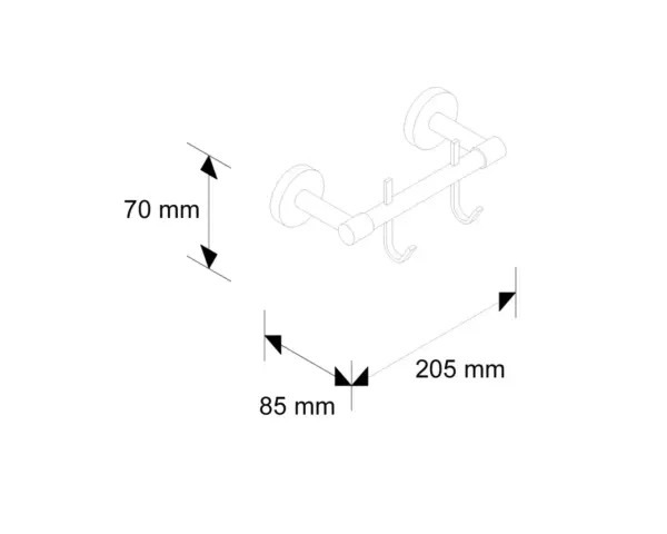 Drążek L130 mm z dwoma haczykami Dwa haczyki na drążku mosiężnym chromowanym 130 mm