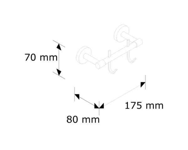 Drążek L130 mm z dwoma haczykami Chromowany mosiężny drążek L130 mm z haczykami montaż ścienny