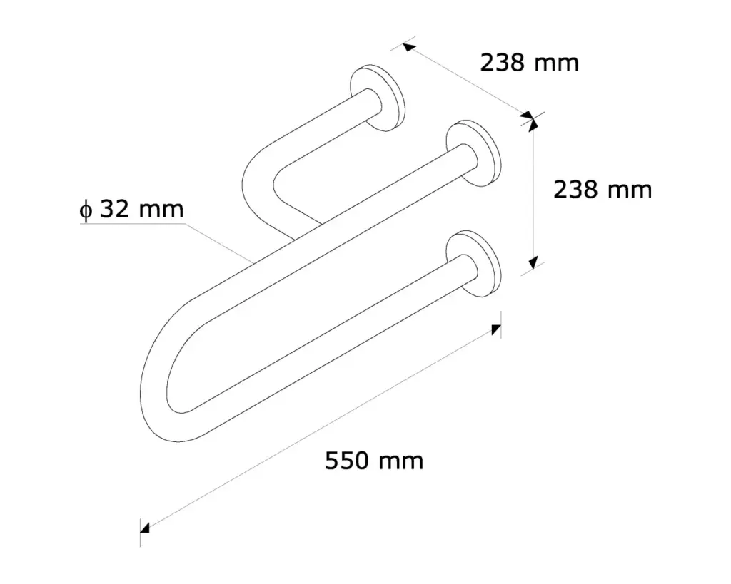 Poręcz umywalkowa lewa 550 mm rurka 32 mm do toalet publicznych