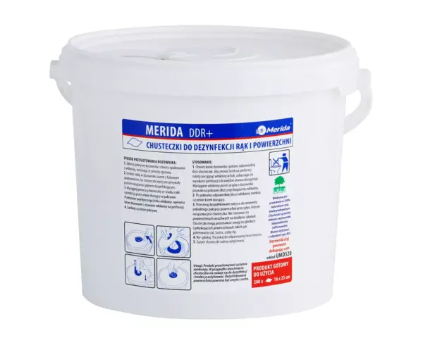 Merida POLANA DDR+ – wiadro 6 l z chusteczkami do dezynfekcji rąk i powierzchni; rolka 65 m (260 listków).