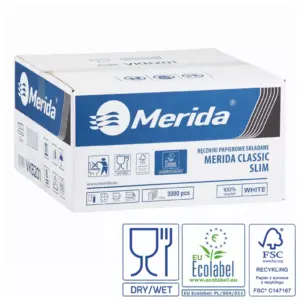 Merida Classic Slim ręczniki papierowe, jednowarstwowe, składane Z-fold, 3000 szt., ekologiczne