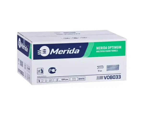 Ręczniki papierowe MERIDA OPTIMUM, białe, dwuwarstwowe, 3200 szt., ECOLABEL Dwuwarstwowe ręczniki papierowe z makulatury Merida Optimum, 3200 sztuk