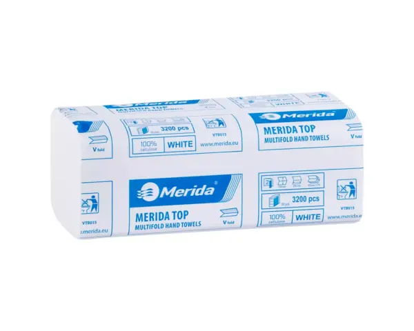 Ręczniki papierowe MERIDA TOP, białe, dwuwarstwowe, 3200 szt., ECOLABEL Gofrowane białe ręczniki papierowe Merida TOP 23x25 cm miękkie