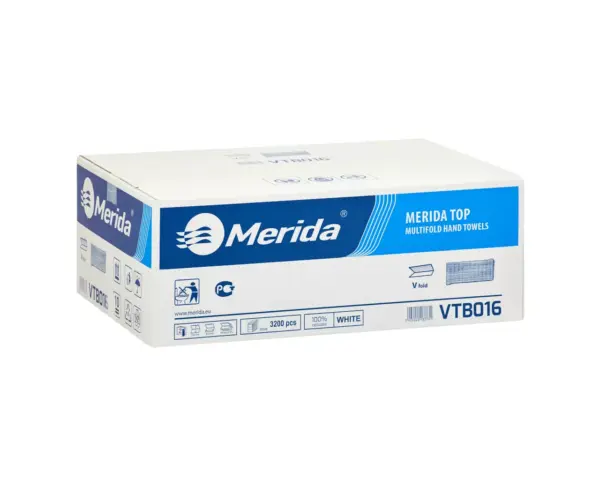 Ręczniki papierowe MERIDA TOP, białe, dwuwarstwowe, 3200 szt., ECOLABEL Ręczniki papierowe Merida Top składane w V 3200 sztuk karton