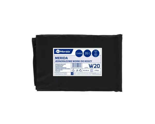Worki na śmieci 35 l, MERIDA CLASSIC, czarne, 50x60 cm, paczka 50 szt. Czarne worki na śmieci 35 l LDPE, 50x60 cm, paczka 50 szt.