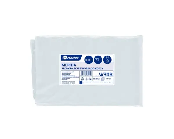 Worki na śmieci 70 l, MERIDA CLASSIC, białe, 60x90 cm, paczka 50 szt. Białe worki na śmieci 70 l LDPE 60x90 cm paczka 50 sztuk