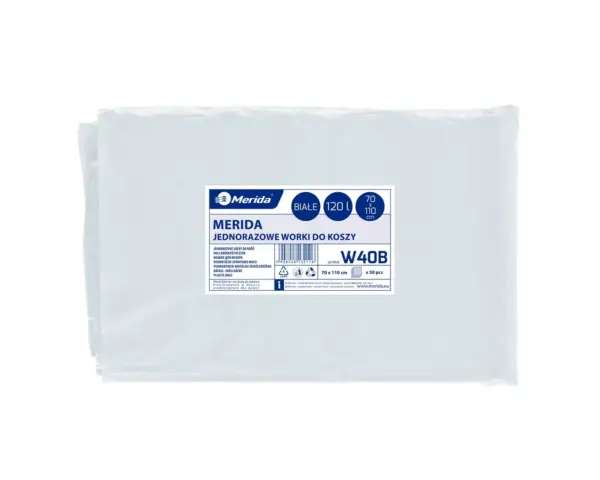 Worki na śmieci 120 l, MERIDA CLASSIC, białe, 70x110 cm, paczka 50 szt. Białe worki na śmieci 120 l LDPE, paczka 50 sztuk