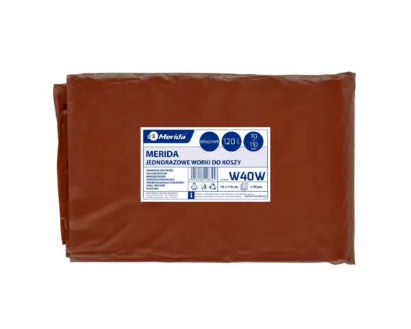Worki na bioodpady 120 l, MERIDA BIO, brązowe, 70x110 cm, paczka 50 szt. Brązowe worki na bioodpady 120 l LDPE, paczka 50 sztuk