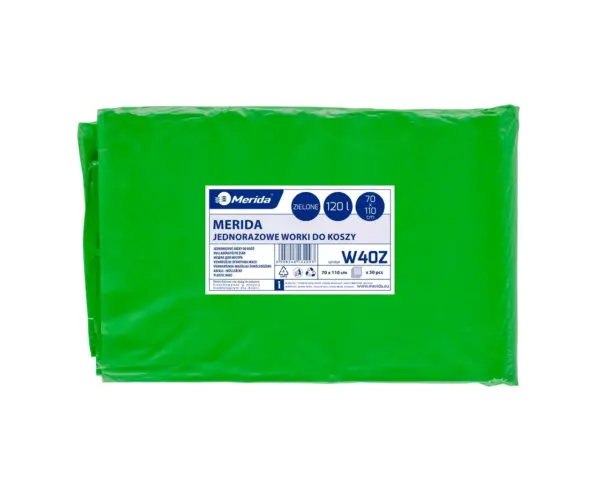 Worki na śmieci 120 l, MERIDA CLASSIC, zielone, 70x110 cm, paczka 50 szt. Zielone worki na śmieci 120 l LDPE, paczka 50 sztuk