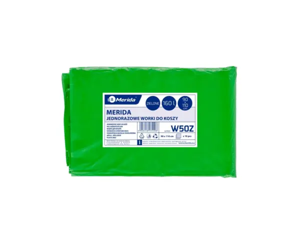 Worki na śmieci 160 l, MERIDA CLASSIC, zielone, 90x110 cm, paczka 10 szt. Zielone worki na śmieci 160 l LDPE, paczka 10 sztuk