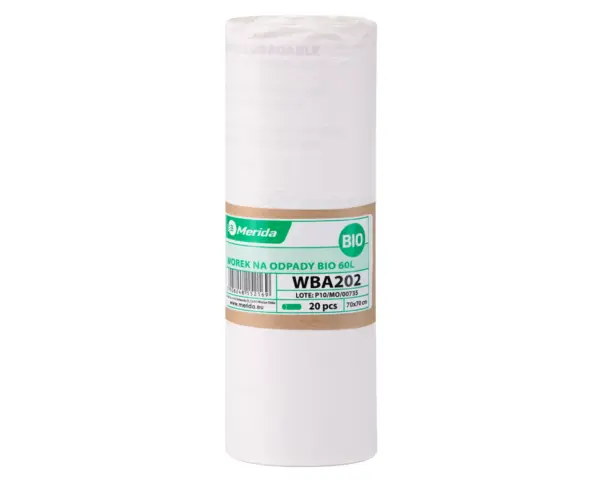 Worki biodegradowalne na śmieci 60 l, MERIDA BIO, białe, 70x70 cm, rolka 20 szt. Worki MERIDA BIO 60 l białe 70x70 cm do segregacji odpadów BIO