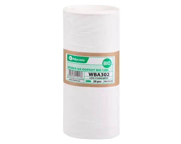 Worki biodegradowalne na śmieci 120 l, MERIDA BIO, białe, 70x110 cm, rolka 20 szt. Worki biodegradowalne MERIDA BIO 120 l białe 70x110 cm