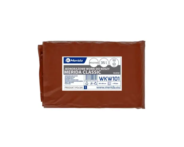 Worki na bioodpady 35 l, MERIDA CLASSIC, brązowe, 50x60 cm, paczka 50 szt. Brązowe worki na bioodpady 35 l LDPE, paczka 50 sztuk
