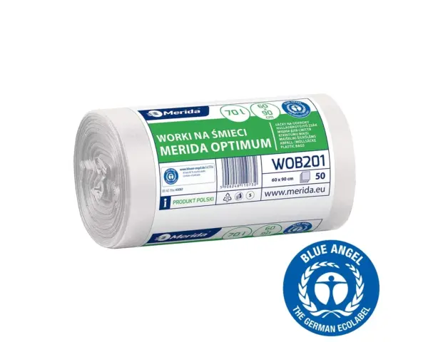 Worki na śmieci 70 l, MERIDA OPTIMUM, białe, 60x90 cm, rolka 50 szt. Białe worki na śmieci 70 l MERIDA OPTIMUM z tworzywa HDPE/LDPE