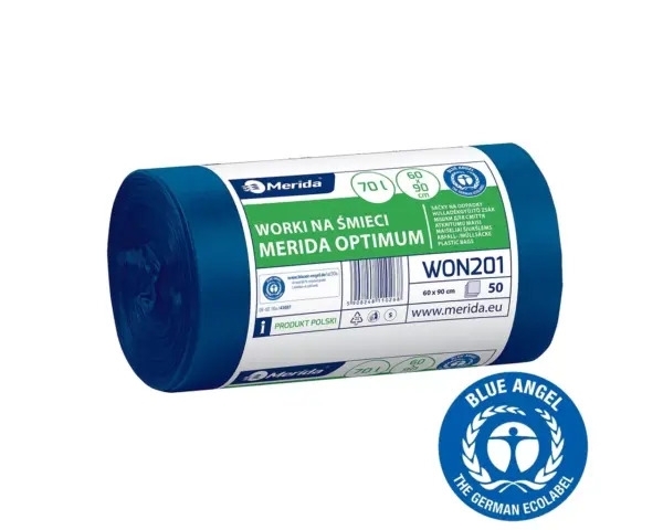 Niebieskie worki na śmieci 70 l HDPE/LDPE, rolka 50 szt.