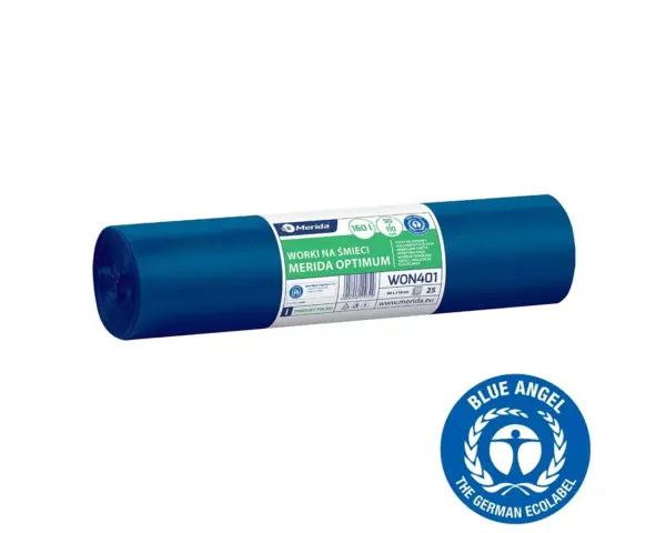 Niebieskie worki na śmieci 160 l LDPE, rolka 25 sztuk