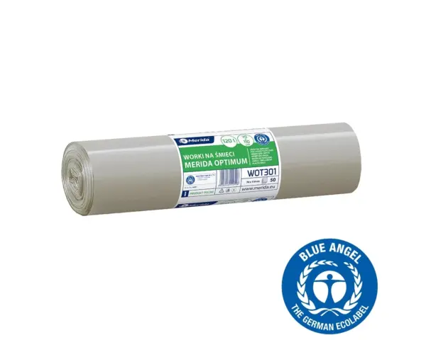 Bezbarwne worki na śmieci 120 l LDPE certyfikat Blue Angel