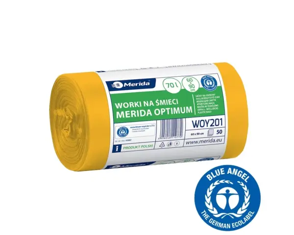 Żółte worki na śmieci 70 l HDPE/LDPE 60x90 cm rolka 50 szt.