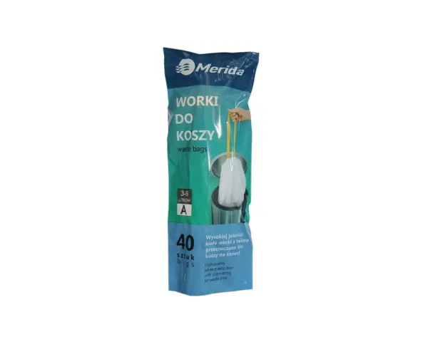 Worki na śmieci Merida Top, białe, zapachowe, z taśmą ściągającą; 3–6 L; rolka 40 szt.; HDPE.