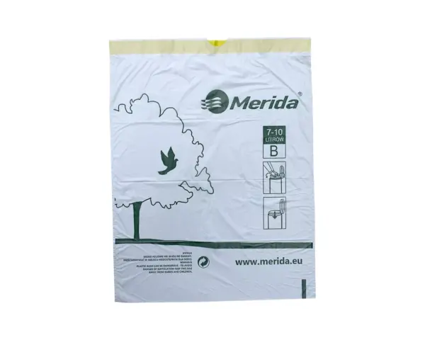 Worki na śmieci z taśmą zapachowe 7-10 l, MERIDA TOP, białe, 40x50 cm, rolka 25 szt. Pojedynczy biały worek na śmieci 40x50 cm z taśmą ściągającą perfumowany