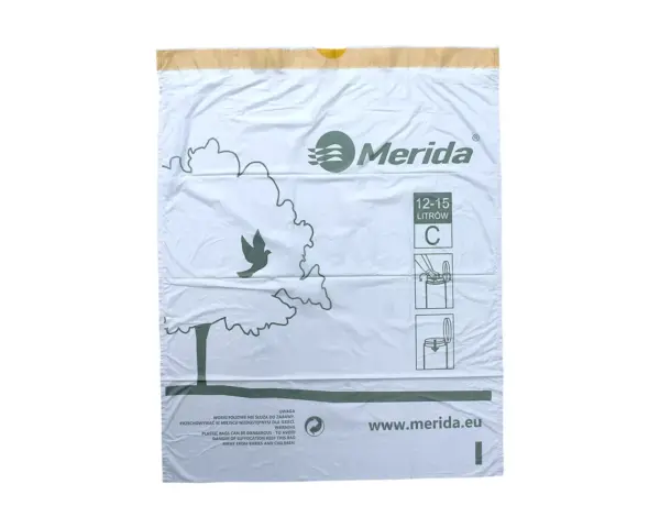 Worki na śmieci z taśmą zapachowe 12-15 l, MERIDA TOP, białe, 45x55 cm, rolka 20 szt. Pojedynczy biały worek 45x55 cm z taśmą ściągającą perfumowany