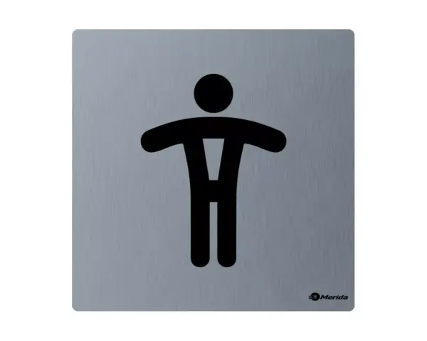 Piktogram ze stali nierdzewnej, toaleta męska, wym. 95 x 95 x 2 mm, stal matowa Stalowy piktogram WC męskie z grawerem laserowym zaokrąglone rogi