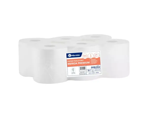 Papier toaletowy Merida Premium biały trzywarstwowy zgrzewka 12 rolek