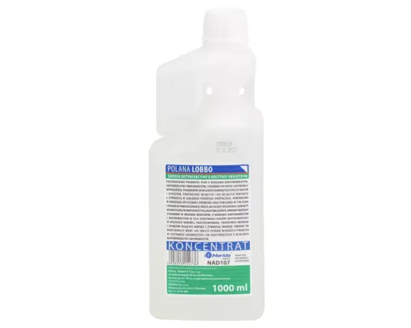 Płyn do mycia i dezynfekcji, Polana Lobbo, koncentrat, butelka 1000 ml z miarką dozującą Płyn do mycia i dezynfekcji Polana Lobbo koncentrat butelka 1000 ml z dozownikiem