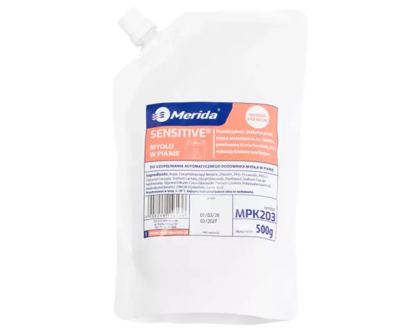 Mydło w pianie, MERIDA SENSITIVE, wkład uzupełniający 500 g Wkład uzupełniający mydło w pianie Merida Sensitive 500 g saszetka