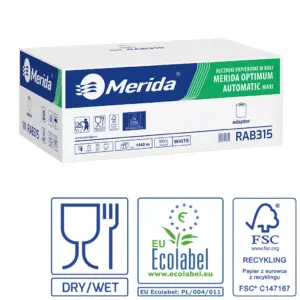 Białe dwuwarstwowe ręczniki papierowe w roli MERIDA OPTIMUM AUTOMATIC MAXI ECOLABEL