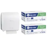 Mechaniczny podajnik ręczników, MERIDA SOLID CUT za 100 zł netto przy zakupie 2 kartonów ręczników MERIDA OPTIMUM AUTOMATIC MAXI ECOLABEL RAB315 (12 x 240 m = 2 880 m, 11 292 listki)