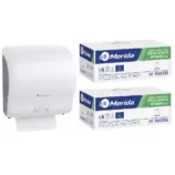 Mechaniczny podajnik ręczników, MERIDA LUX CUT za 125 zł netto przy zakupie 2 kartonów ręczników MERIDA OPTIMUM AUTOMATIC MAXI ECOLABEL RAB315 (12 x 240 m = 2 880 m, 11 292 listki)