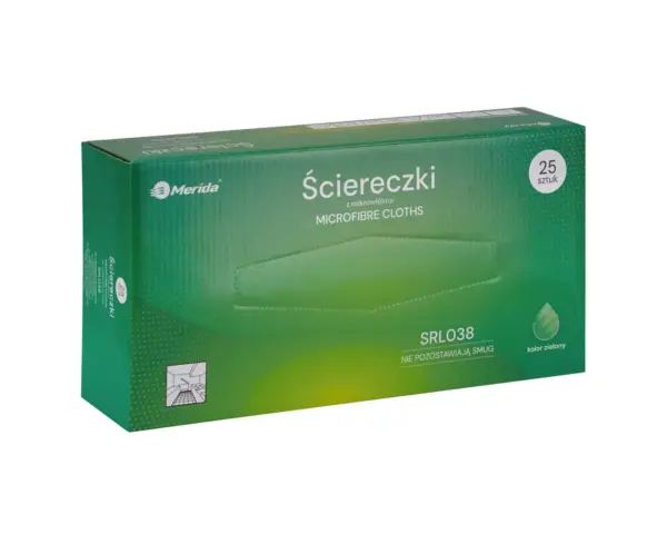 Ściereczki z mikrowłókna, zielone, kartonik 25 sztuk Ściereczki mikrowłóknowe zielone do czyszczenia na sucho i mokro