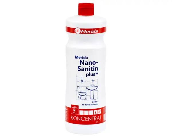 Płyn do mycia łazienek i urządzeń sanitarnych, MERIDA NANO SANITIN PLUS, koncentrat, butelka 1 l Płyn do mycia łazienek Merida Nano Sanitin Plus koncentrat butelka 1 l